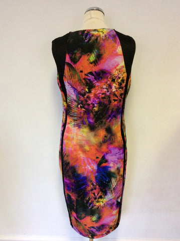ARIANNA MULTI COLOURED PRINT STRETCH DRAPED DRESS SIZE 44 UK 16