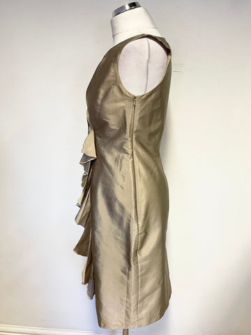 DEBUT PALE GOLD FRILL FRONT SLEEVELESS COCKTAIL/PARTY DRESS SIZE 10