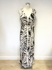 MINT VELVET IVORY & BLACK PRINT SLEEVELESS MAXI DRESS SIZE 12