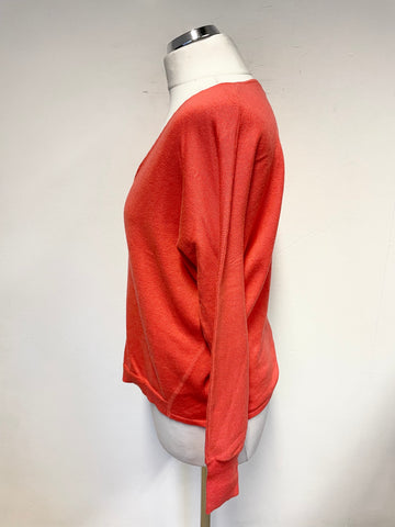 PURE COLLECTION CORAL COTTON & CASHMERE V NECK LONG SLEEVED JUMPER SIZE 12