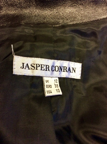 JASPER CONRAN BLACK LEATHER BELTED LONG COAT SIZE 12 FIT SIZE 14/16
