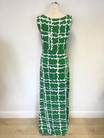 HOBBS GREEN & WHITE PRINT SLEEVELESS STRETCH JERSEY MAXI DRESS SIZE 16