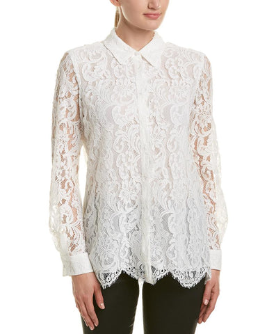 REISS YASI OFF WHITE FLORAL LACE COLLARED LONG SLEEVE BLOUSE SIZE 14