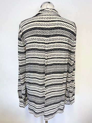 WHISTLES IVORY & BLACK PRINT COLLARED LONG SLEEVED BLOUSE SIZE 12