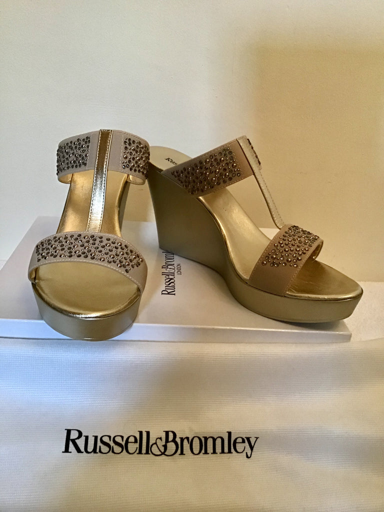BRAND NEW RUSSELL BROMLEY BELLABELLA PEWTER METALLIC WEDGE HEEL MULE SANDALS SIZE 7/40