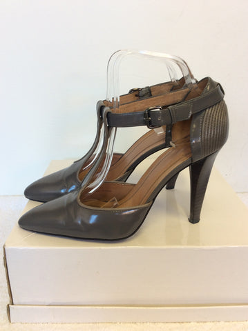 HUGO BOSS GREY LEATHER T BAR HEELS SIZE 6/39