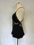 TEMPERLEY BLACK SILK & GOLD EMBROIDERED & EMBELLISHED CROSS OVER BACK TOP SIZE 8