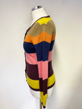 BRUNELLA GORI MULTICOLOURED STRIPE MERINO WOOL CARDIGAN SIZE 10