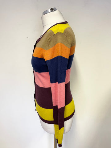 BRUNELLA GORI MULTICOLOURED STRIPE MERINO WOOL CARDIGAN SIZE 10