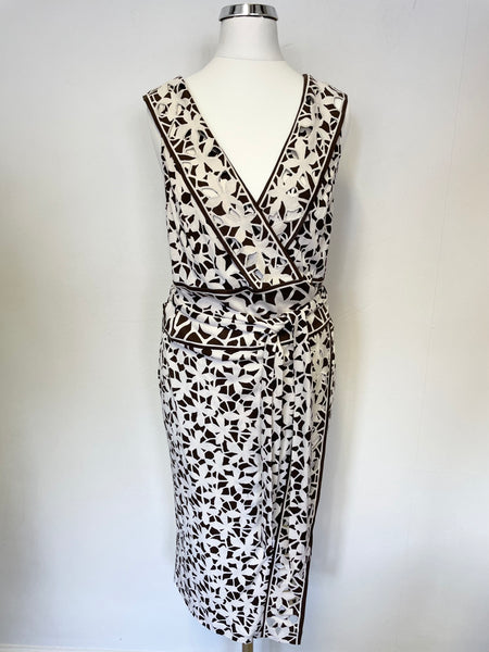 BRAND NEW DIANE VON FURSTENBERG WILLOW BROWN & IVORY PRINT SILK WRAP DRESS SIZE 10/12