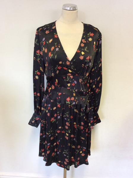 GHOST BLACK FLORAL PRINT LONG SLEEVE DRESS SIZE L
