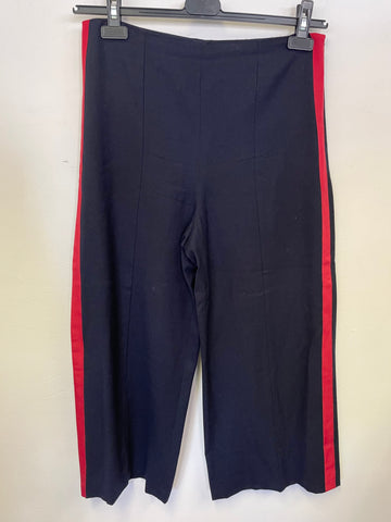 HOBBS NAVY BLUE WITH RED SIDE STRIPE WOOL WIDE LEG CROP TROUSERS SIZE 10