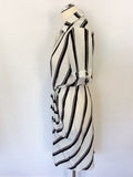 HOBBS BLACK & IVORY SILK STRIPE DRESS SIZE 10