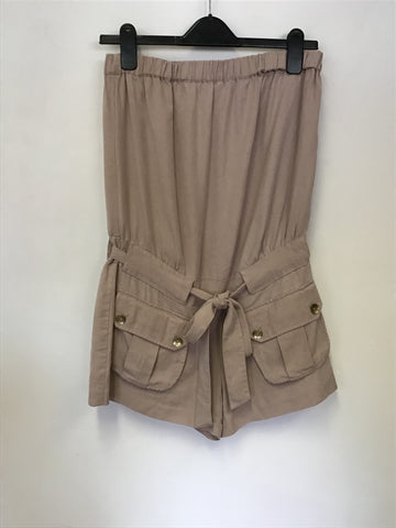 REISS NIKKI BEIGE STRAPLESS SHORTS PLAYSUIT SIZE 10