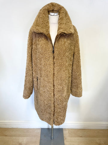 MARCCAIN HONEY BROWN REVERSIBLE TEDDY BEAR COAT SIZE N4 UK 14/16