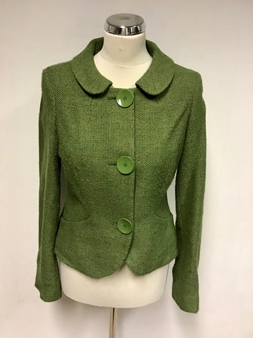 LK BENNETT GREEN WOOL BLEND JACKET SIZE 10