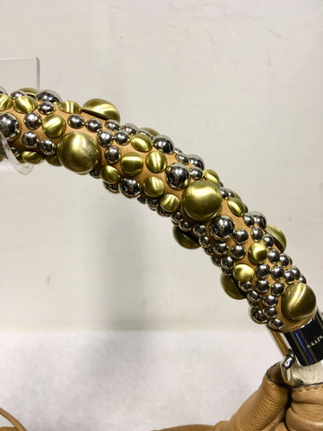 KAREN MILLEN TAN LEATHER STUDDED STRAP SHOULDER BAG