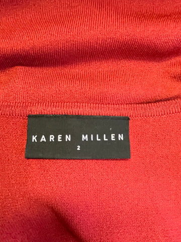 KAREN MILLEN DEEP RED FINE KNIT CAMISOLE TOP & MATCHING CARDIGAN SIZE 2 UK 10