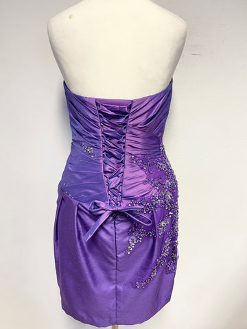 MARK LESLEY PURPLE BEAD & SEQUIN EMBELLISHED STRAPLESS COCKTAIL DRESS SIZE 10