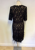 BRAND NEW NUE BY SHANI BLACK LACE & FEATHER TRIM DRESS SIZE 16