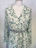 GOLDEN LIVE GREEN & WHITE FLORAL PRINT MIDI DRESS  SIZE M