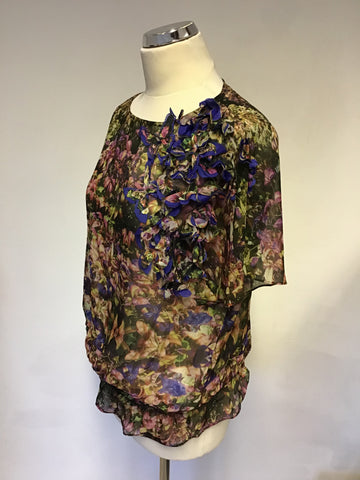 TED BAKER FLORAL PRINT SCOOP NECK SHORT SLEEVE TOP SIZE 4 UK 14