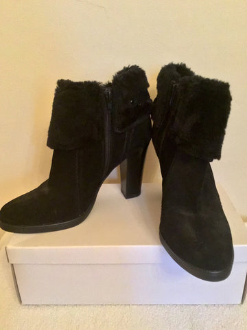 BRAND NEW MARKS & SPENCER BLACK SUEDE FAUX FUR TRIM HEELED ANKLE BOOTS SIZE 6/39