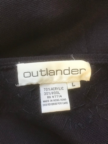 OUTLANDER NAVY BLUE PEARL & JEWEL TRIM LOW V BACK LONG SLEEVE KNIT DRESS SIZE L