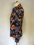 SOMERSET BY ALICE TEMPERLEY NAVY BLUE & ORANGE FLORAL PRINT BLOUSE SIZE 10