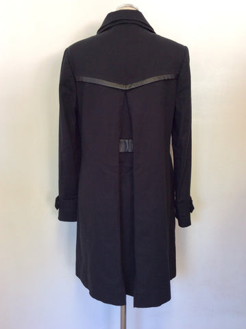 TED BAKER BLACK & FAUX LEATHER TRIM COTTON COAT SIZE 3 UK 12/14