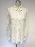 REISS YASI OFF WHITE FLORAL LACE COLLARED LONG SLEEVE BLOUSE SIZE 14