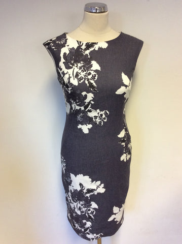 PHASE EIGHT ANALISE GREY FLORAL PRINT PENCIL DRESS SIZE 16