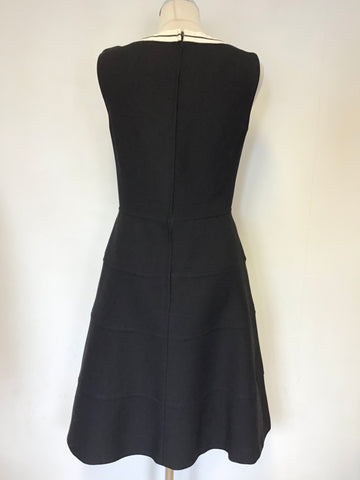 VINTAGE LOUIS FERAUD NAVY BLUE & WHITE TRIM FIT & FLARE DRESS SIZE 14 FIT UK 12