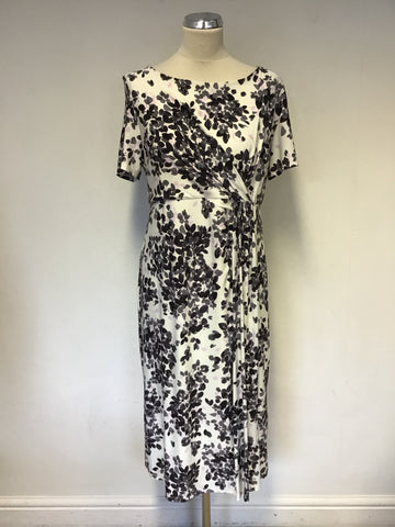 COUNTRY CASUALS WHITE WITH BLACK,GREY & PINK FLORAL PRINT SHORT SLEEVE DRESS SIZE L