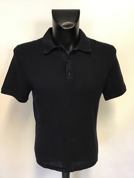 REISS HECTOR NAVY BLUE COTTON SHORT SLEEVE POLO SHIRT SIZE M