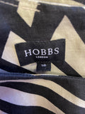 HOBBS BLACK & PALE GREY PATTERNED LINEN FIT & FLARE SLEEVELESS MIDI DRESS SIZE 16