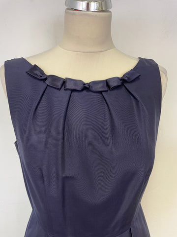 LK BENNETT NAVY BLUE BOW TRIM COTTON & SILK PENCIL DRESS & JACKET SUIT SIZE 10
