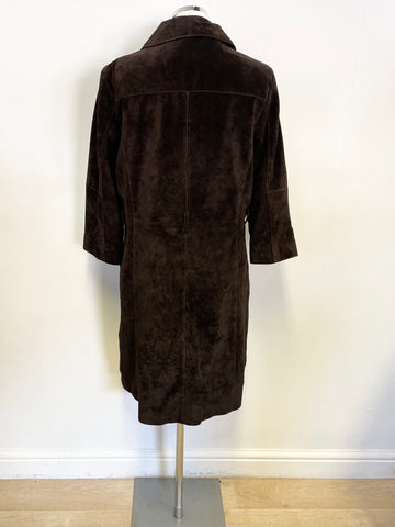 LAURA ASHLEY BROWN SUEDE 3/4 SLEEVE POPPER FASTEN DRESS SIZE 14