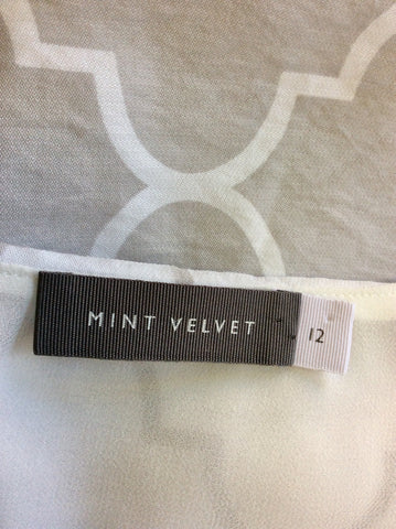MINT VELVET GREY & WHITE PRINT CAP SLEEVE TOP SIZE 12