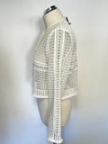 BRAND NEW WHISTLES WHITE LACE COLLARLESS LONG SLEEVE TOP/ JACKET SIZE 10