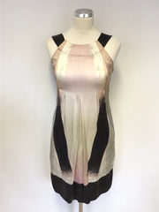 TED BAKER BLACK,PEACH,PINK & IVORY SILK SLEEVELESS SHIFT DRESS SIZE 1 UK 8/10