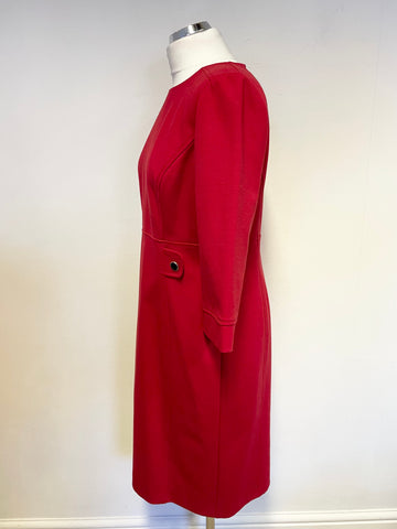 VIYELLA RED ROUND NECK 3/4 SLEEVED PENCIL DRESS SIZE L