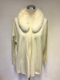 LAUREL IVORY WOOL,SILK & CASHMERE CARDIGAN WITH REAL BLUE FROST FUR COLLAR SIZE 8