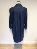 TOAST BLUE DENIM LONG SLEEVE SHIFT SHIRT DRESS SIZE 12 FIT LARGER