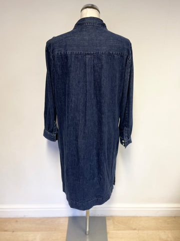 TOAST BLUE DENIM LONG SLEEVE SHIFT SHIRT DRESS SIZE 12 FIT LARGER