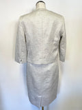 LK BENNETT STELLA SILVER METALLIC WEAVE PENCIL DRESS & MATCHING JACKET SIZE 12