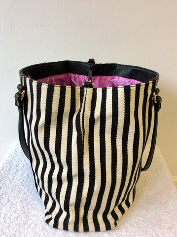 LOLA CASADEMUNT BARCELONA BLACK & CREAM STRIPED SHOULDER BAG