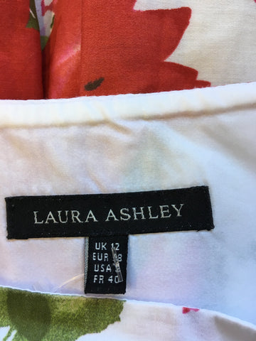 LAURA ASHLEY RED,WHITE & GREEN FLORAL PRINT FLIPPY SKIRT SIZE 12