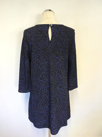 HUSH BLUE LEOPARD PRINT 3/4 SLEEVE A LINE DRESS SIZE 12