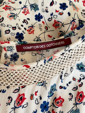 COMPTOIR DES COTONNIERS FLORAL PRINT LACE TRIM SHORT SLEEVE TOP SIZE 12